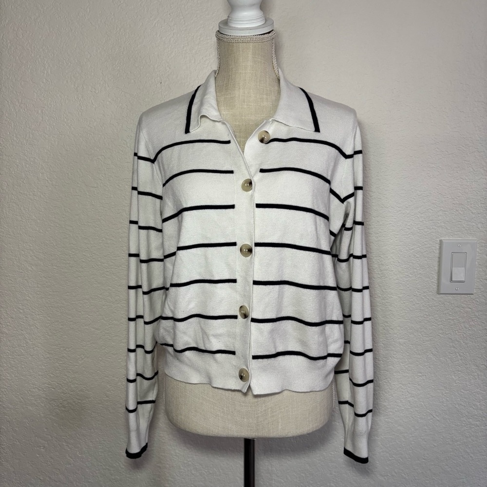 Chic Striped Women's Cardigan in Black and White